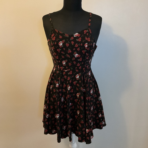 5. By Junkfood Grateful Dead Skull Red Roses Mini dress Spaghetti Straps SZ S - Picture 2 of 10